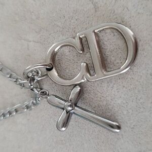 Christian Dior Bag Zip Pull Charm Repurposed Upcycled On Stainless Steel Chain